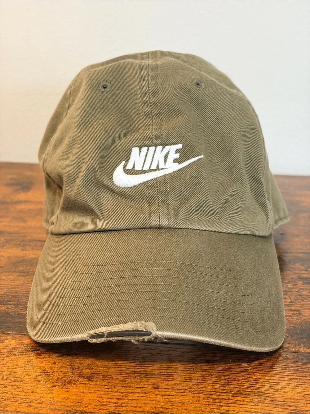 Nike Olive Green Cotton Dad Hat with White Embroidered Swoosh